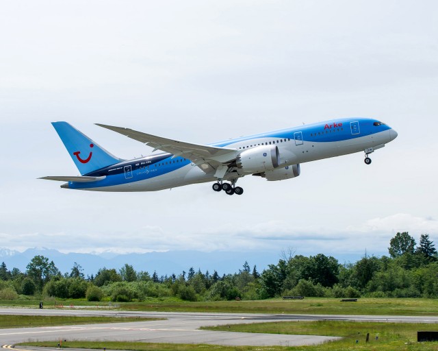 Image and information from Boeing... AMSTERDAM, June 5, 2014 /PRNewswire/ -- Boeing [NYSE: BA] and Arke today celebrated the arrival of the airline's first 787-8 Dreamliner at the Dutch carrier's base at Schiphol Airport in Amsterdam. The airplane departed Paine Field in Everett, Wash. on Wednesday on its delivery flight to the Netherlands. Arke is part of TUI Travel PLC, the largest tourism group in the world. "The 787 Dreamliner is an excellent fit for our Dutch operations and we are delighted to be the first carrier in the Netherlands to offer this product as part of our unique holiday experiences," said Elie Bruyninckx, CEO TUI Netherlands. "Passengers travelling on Arke's 787 will appreciate the airplane's spacious interior, bigger windows and will arrive at their destination felling refreshed, making it the perfect start to any holiday." The 787 is the world's most technologically advanced airplane with composite materials making up 50 percent of the primary structure, including the fuselage and wing. In addition to bringing big-jet ranges to midsize airplanes, the 787 will provide Arke with unmatched fuel efficiency, using 20 percent less fuel than today's similarly sized airplanes. "We are delighted that Arke, an all-Boeing operator, now has its first 787 and in the process becomes the first Dutch carrier to operate this revolutionary airplane," said Todd Nelp, vice president of European Sales, Boeing Commercial Airplanes. "TUI Netherlands is a leading player in the Dutch holiday market and the Dreamliner will play a key role in setting in apart from its competition by providing an unrivalled passenger experience." Arke will use the 787 on its service between Amsterdam and the islands of Curacao, Aruba and Bonaire in the Dutch Caribbean. The airplane is the first of three Dreamliners to join the carrier's all-Boeing fleet that also includes Next-Generation 737s and 767-300ERs (Extended Range). TUI Travel has ordered a total of 15 787-8s, of which six have been delivered and are currently in operation with three of the six airlines it operates; Thomson Airways, Jetairfly and now Arke.