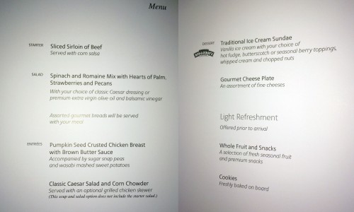 The business class menu on the A321T - Photo:
