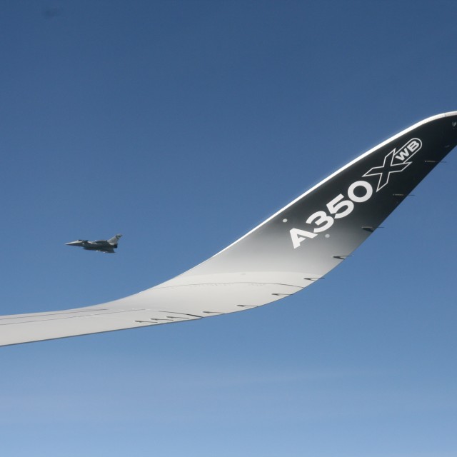 The A350 wingtip with special escort - Photo: Owen Zupp