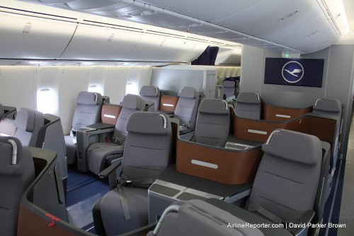 Business Class inside the Lufthansa Boeing 747-8I