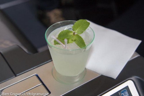 Our pre-departure beverage, a honey-infused limeade with mint.