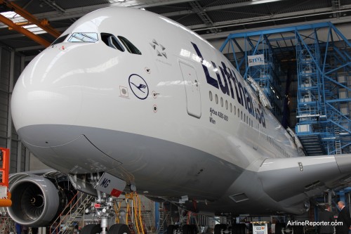 A Lufthansa Airbus A380 gets work done in Frankfurt - Photo: David Parker Brown