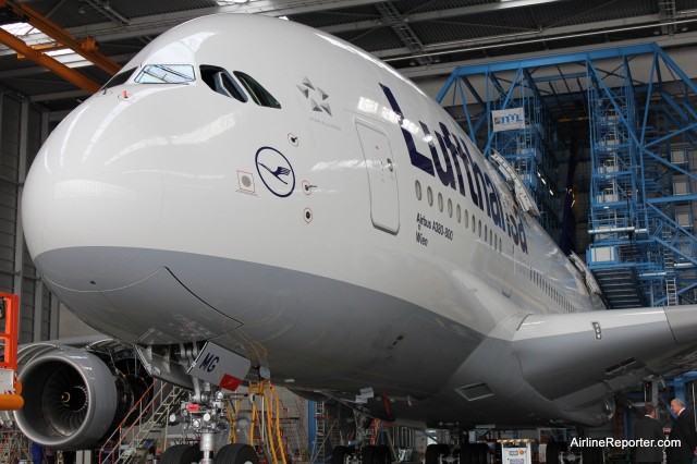 A Lufthansa Airbus A380 gets work done in Frankfurt - Photo: David Parker Brown