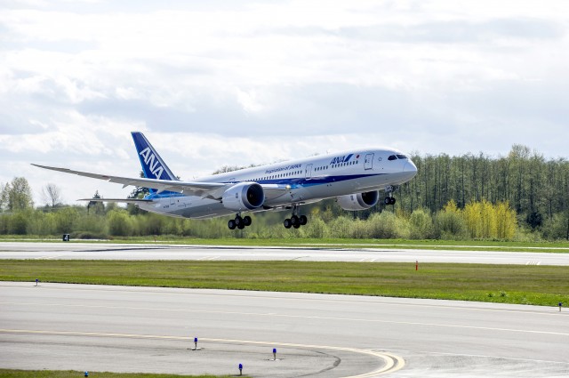 Photo and press release from Boeing: EVERETT, Wash., July 29, 2014 /PRNewswire/ -- Boeing (NYSE:BA) and All Nippon Airways (ANA) today celebrated the delivery of the airline's first 787-9 Dreamliner. ANA will become the world's first airline to operate both the 787-8 and 787-9 variants of the Dreamliner family when the airline launches 787-9 services on domestic Japanese routes in August. "The 787 Dreamliner is a key element in our growth strategy and we are proud to be the first airline to fly both models of the 787 family," said Osamu Shinobe, ANA president and CEO. "The new 787-9 will build on the exceptional efficiency of the 787-8 and will allow us to meet growing demand that is anticipated ahead of the 2020 Tokyo Summer Olympics. Our customers have expressed their pleasure with the comfort of the 787's innovative cabin features and we are excited to introduce the new 787 variant into our fleet." With this delivery, ANA will have 29 787s in its fleet, more than any other operator in the world. "This milestone delivery adds yet another chapter in our long and successful relationship with ANA," said John Wojick, senior vice president of Global Sales and Marketing, Boeing Commercial Airplanes. "ANA continues to demonstrate the market-leading efficiency and comfort of the 787 family." The 787-9 complements and extends the 787 family. With the fuselage stretched by 20 feet (6 meters) over the 787-8, the 787-9 will fly up to 40 more passengers an additional 450 nautical miles (830 kilometers) with the same exceptional environmental performance ’“ 20 percent less fuel use and 20 percent fewer emissions than similarly sized airplanes. The 787-9 leverages the visionary design of the 787-8, offering passenger-pleasing features such as large windows, large stow bins, modern LED lighting, higher humidity, a lower cabin altitude, cleaner air and a smoother ride. ANA has 29 more 787-9s on order with commitments for 14 more. Sixty customers from around the world have ordered more than 1,000 787s, with more than 160 currently in operation.