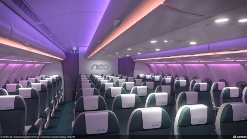 Cabin mock up of the A330neo - Image: Airbus