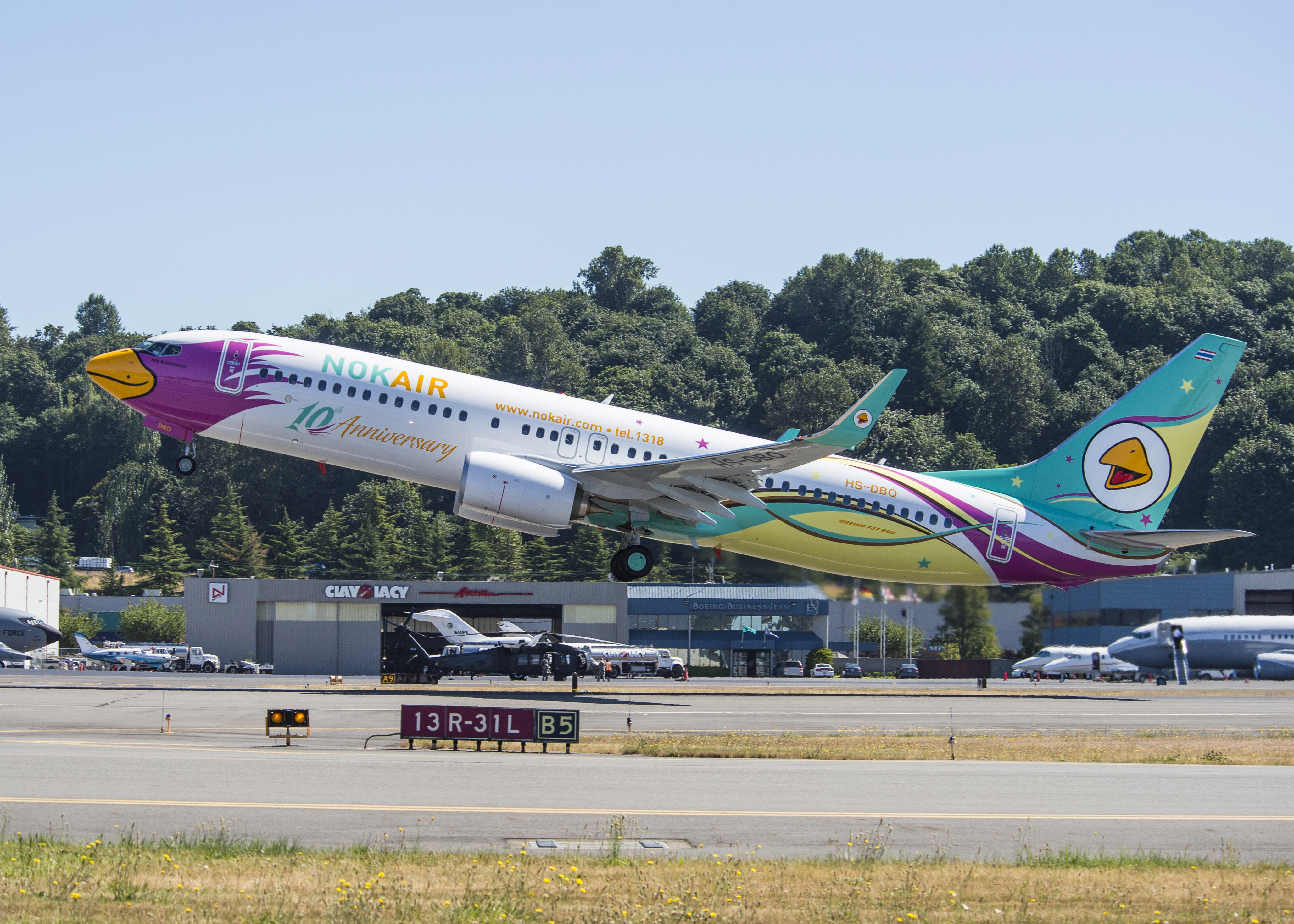 Nok Air's brand new 737-800 takes off from Boeing Field in Seattle - Photo: Boeing