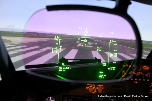 The HUD on Alaska Airline's newest flight simulator