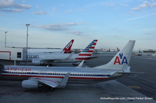 The view from the Admiral's club. Our TAM 777-300ER is in the distance