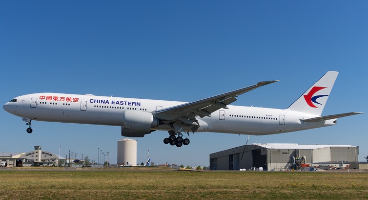 A brand spanking new Boeing 777-300ER at Paine Field showing China Eastern's new livery- Photo: Bernie Leighton