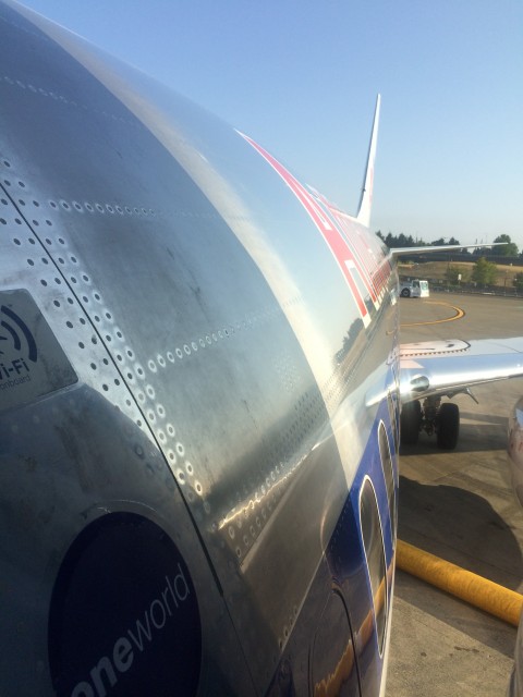 Boarding a bare metal AA 737-800 in Seattle. Yes I touched the metal before boarding. 