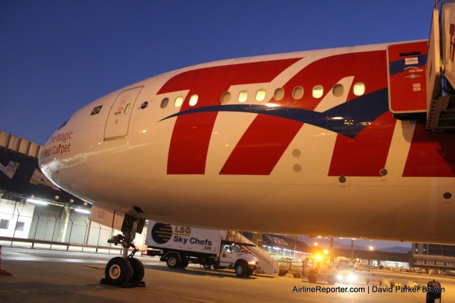 Getting off the TAM 777-300ER in Sao Paulo