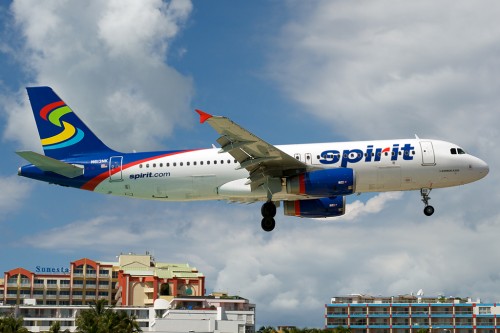 Even low cost carriers frequent SXM. A Spirt A320 comes in for a landing - Photo: Bernie Leighton
