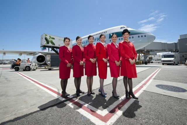 Cathay Cabin crew lined up to bid farewell to their North American 747 operations. Photo - Cathay Pacific Airways