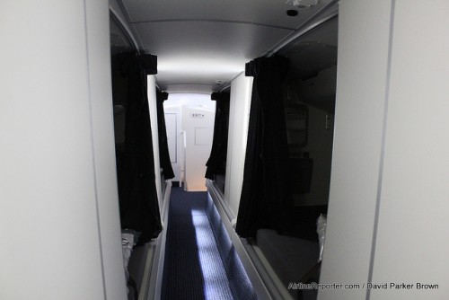 The upper flight attendant rest area on American's 777-300ER