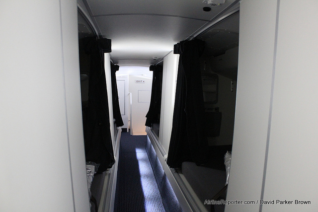 The upper flight attendant rest area on American's 777-300ER 