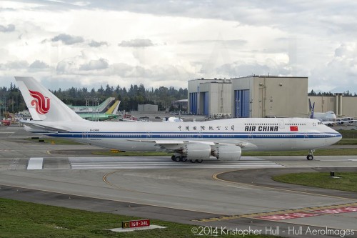 Air China's first 747-8I is about ready to take off from Paine Field on its delivery flight