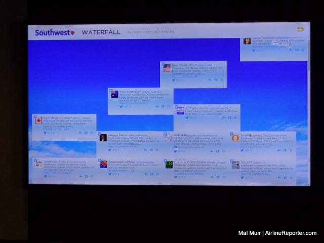 Want to see what is being said about Southwest out in the Twitterverse with this Waterfall Screen you can do just that