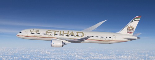 Etihad's currently livery seen on this 787 - Image: Boeing