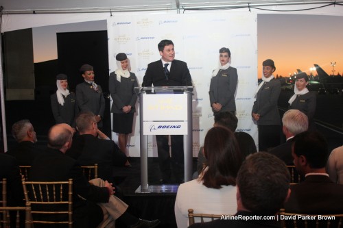 Chief Commercial Officer for Etihad Airways, Peter Baumgartner, discusses the airline before the aircraft's reveal