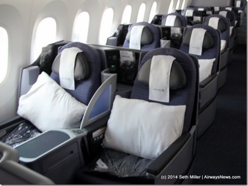 The forward BusinessFirst cabin of the 787-9
