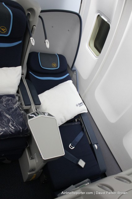 Condor's Business Class seat reclined and ready for some sleep