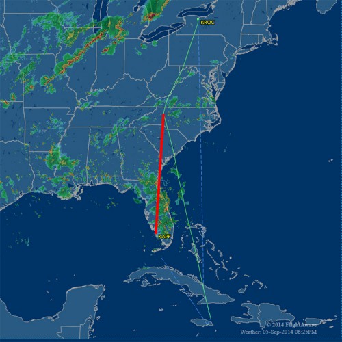 Flight path of N900KN. image: Flightaware.com