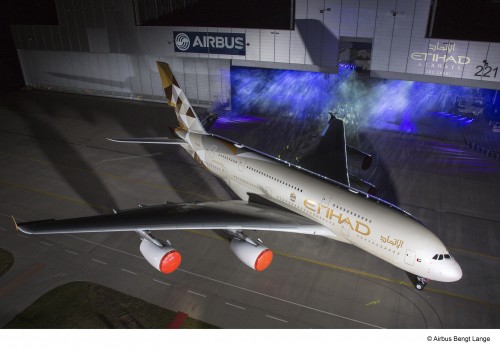 The new Etihad livery first was revealed on the Airbus A380 - Photo: Airbus