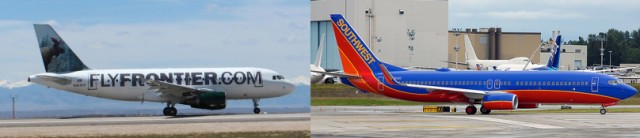 The current liveries of Frontier and Southwest - F9 Photo: Frontier - WN Photo: Bernie Leighton