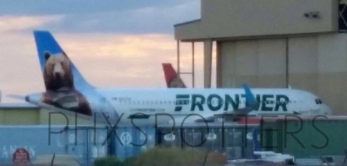 Frontier Airline"s new livery seen out in the open in Denver — Photo: Billy Ellion | @PHXSpotters1