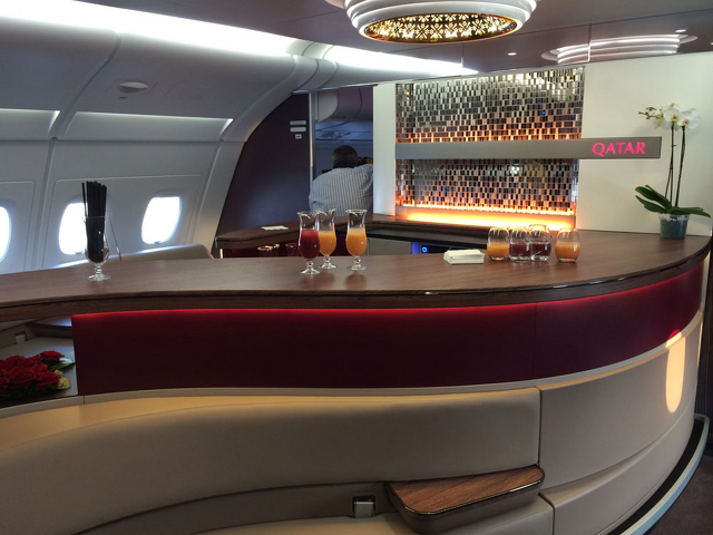 The premium lounge on the upper deck of the Qatar Airbus A380 - Photo: David Flynn - Australian Business Traveller