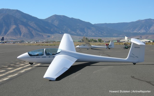 Soaring NV's ASK-21, with a Duo Discus in the background, at the Minden-Tahoe Airport.