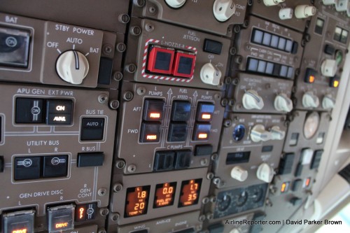 Close up of the fuel system on the upper panel of the Condor 767