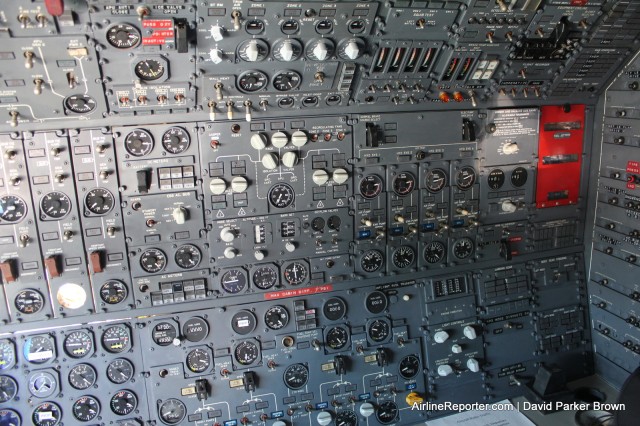The flight engineer station in the first 747