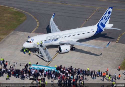 gathered at Toulouse-Blagnac Airport on 25 September 2014 to witness the historic first NEO flight - Photo: Airbus