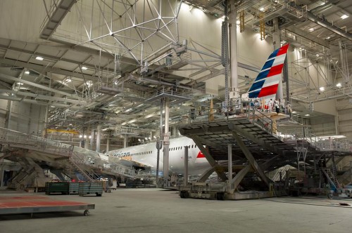 American's first 787-8 in the paint booth - Photo: American Airlines