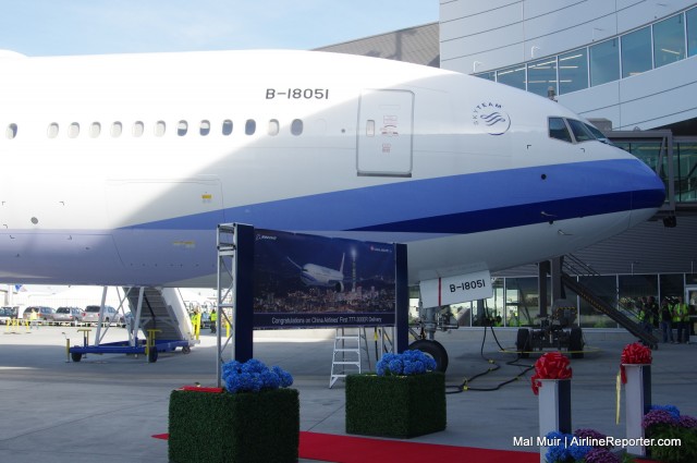 China Airline's first 777-300ER on the ramp at the Everett Delivery Center