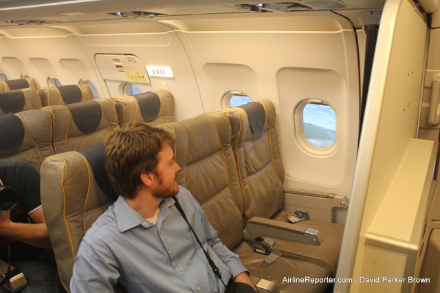 Jeremy Dwyer-Lindgren looks out the fake 767 windows