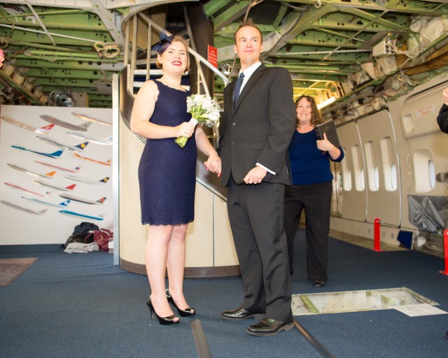 That's me and my new wife Heidi, posing for our first photos as a married couple inside RA001, the first Boeing 747 - Photo: Jeremy Dwyer-Lindgren / JDLMultimedia.com