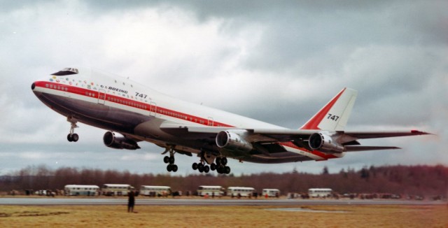 The first 747 departs on in first flight in 1969. Photo: Boeing