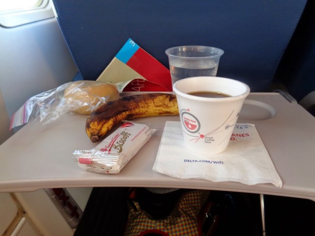 Delta use the world's smallest coffee cup onboard their flights in Economy.  Just look at the size comparison with a Biscoff Cookie - Photo: Mal Muir | AirlineReporter.com