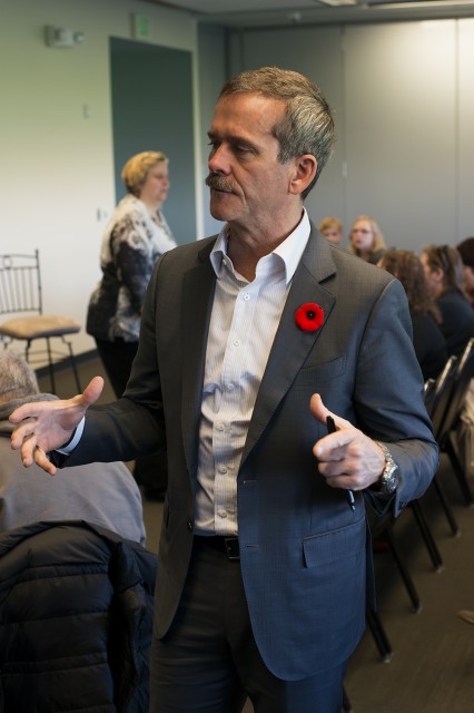 Canadian astronaut Chris Hadfield talks with guests at the Future of Flight. Photo: Kris Hull