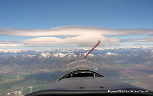 Looking west towards Lake Tahoe, with the yaw string pretty straight.