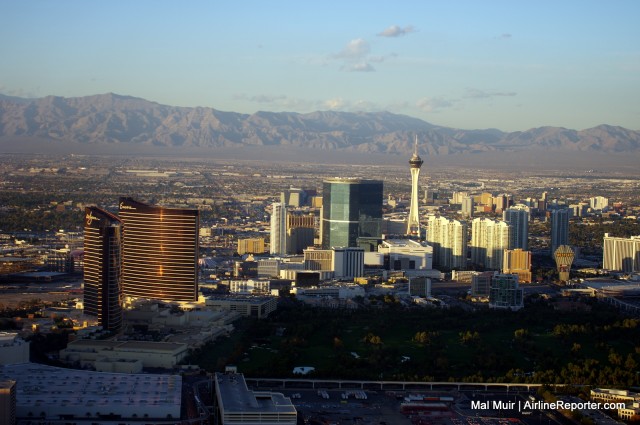 The Northern end of the Las Vegas Strip, with the Wynn, Encore & Stratosphere dominating the skyline.