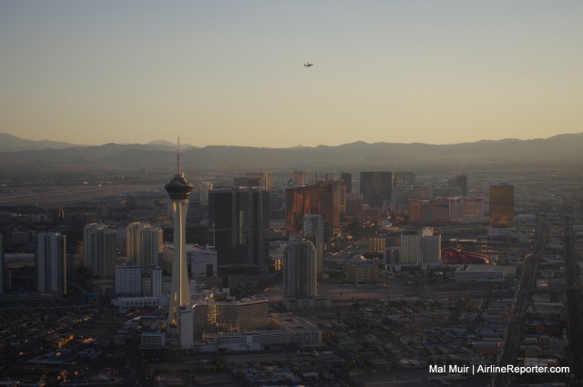 Flying over the strip, heading towards the South gives you amazing view of McCarran Airport as jets take off.