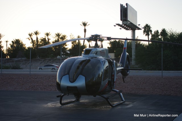 A Maverick Helicopters Eurocopter EC-130 Ecostar on the flightline at Las Vegas Airport