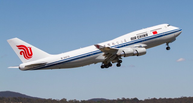 The Chinese Boeing 747-400 VIP transport departs on the short flight to Sydney 