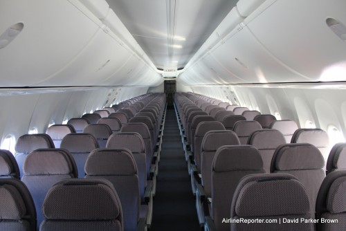 The economy class cabin of the Qantas 737