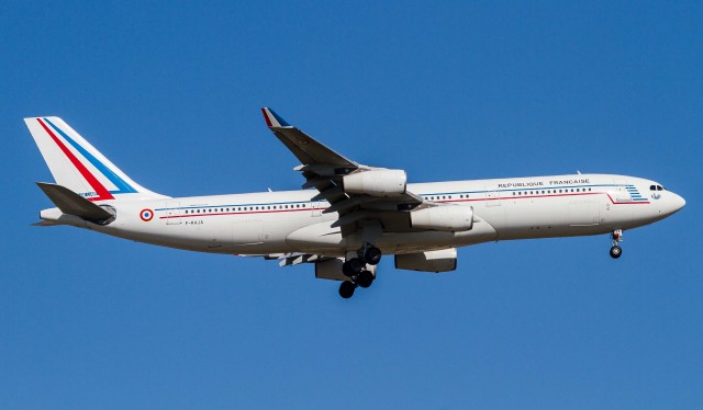 The french delegation arrived with two aircraft the A340-200 (pictured) and an A330-200 with the French president on-board 