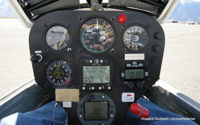 The LS4's instrument panel.  That's a GPS and Nav computer in the middle and bottom.