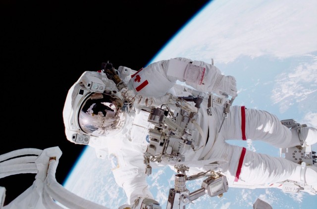 Chris Hadfield, the first Canadian to walk in space: Photo: Scott Parazynski/NASA